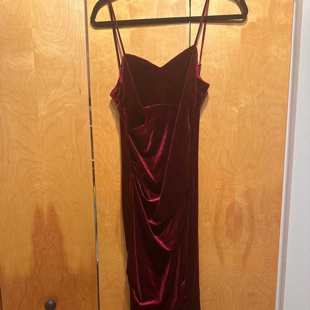 Lulus ruby velvet rouched dress.